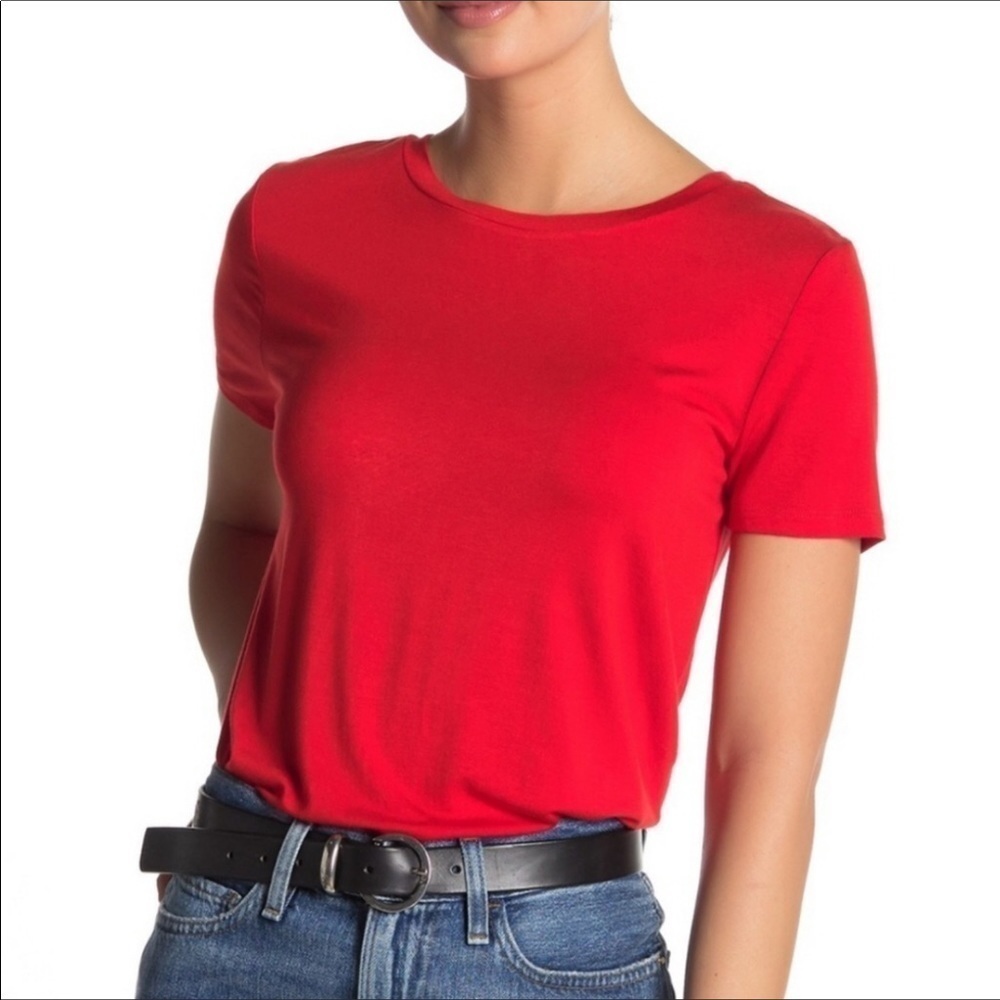 Elodie Red Short Sleeve Bodysuit Shirt Top Blouse